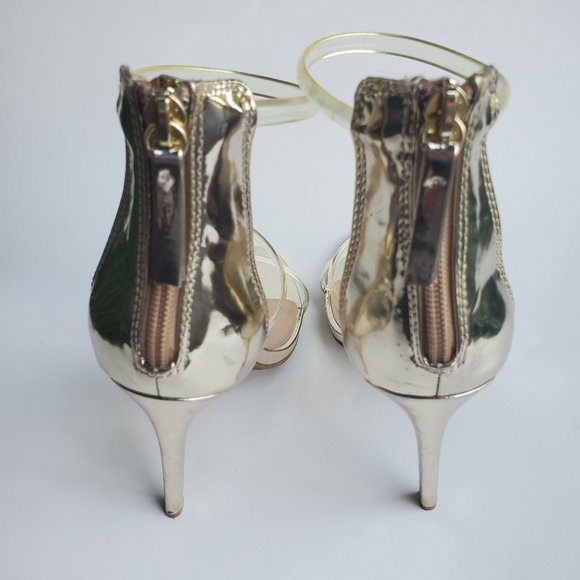 Bebe and Co. Berdine C Clear Plastic and Gold Metallic Stiletto Heels Sz 7.5 - Picture 3 of 6
